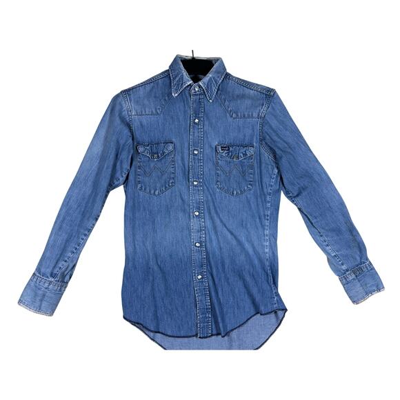 Wrangler Other - Wrangler ProGear Denim Western Shirt USA Made 15x33 Long Tail Stain